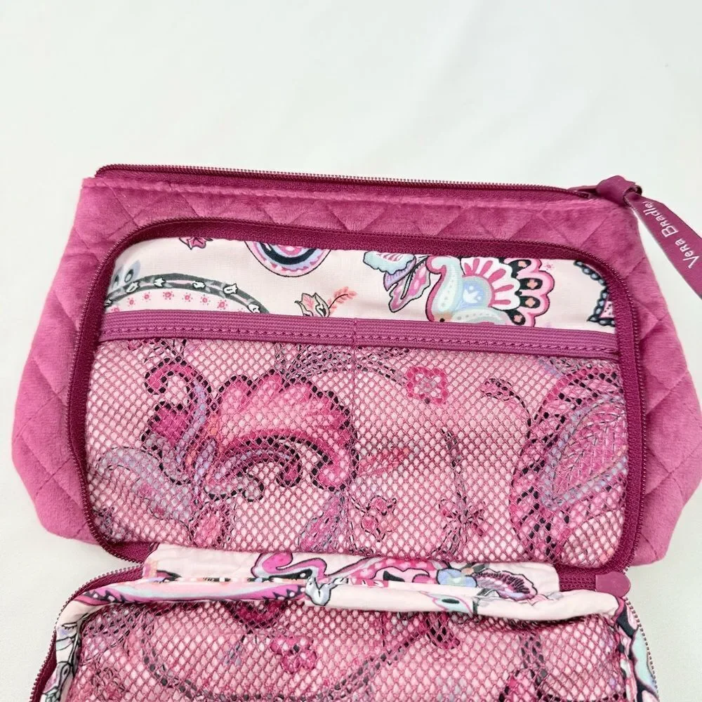 Vera Bradley Majestic Magenta Quilted Velvet Compact Organizer Makeup Bag NEW